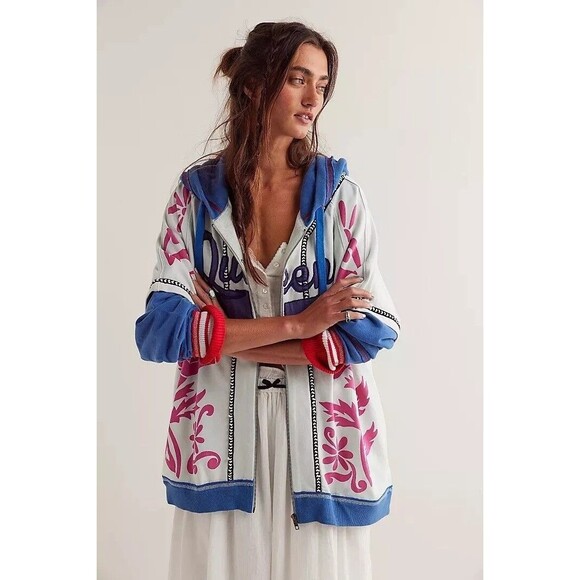 Free People We The Free Royals Hoodie Jacket Top Printed Oversized XS NEW 275934 - Picture 1 of 13
